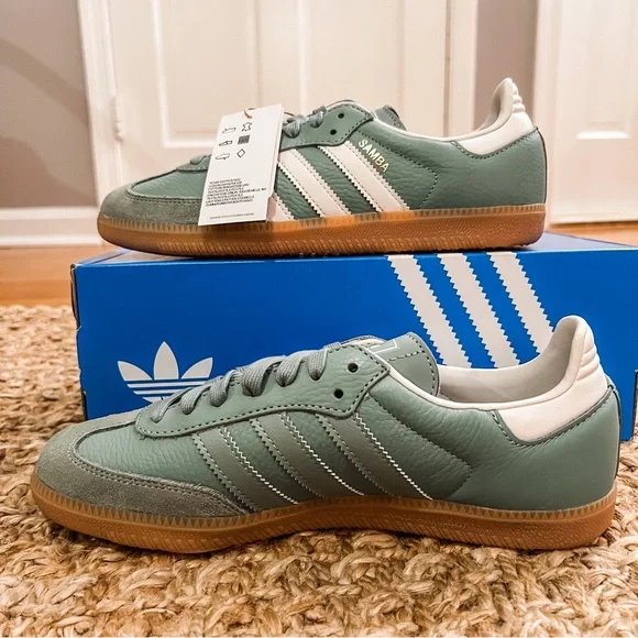 NWT Adidas Samba OG Originals Silver Green Sneakers Size Women’s 6.5 - Picture 9 of 15